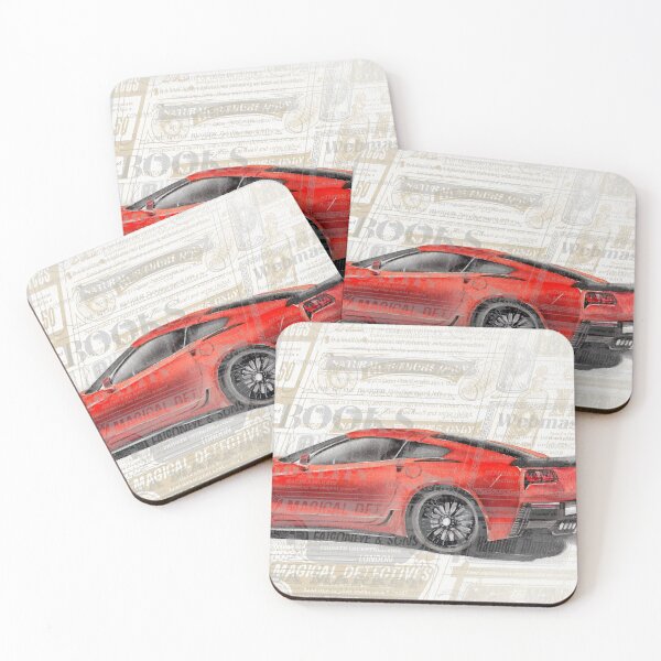 Item preview, A red sport car with its shadow on the newspaper background designed and sold by MaryWatercolor.