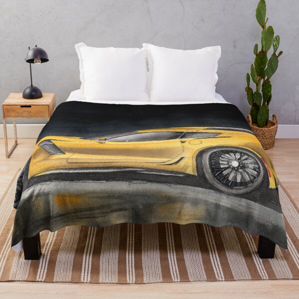 Item preview, A yellow sport car with its shadow and reflection on the black background designed and sold by MaryWatercolor.