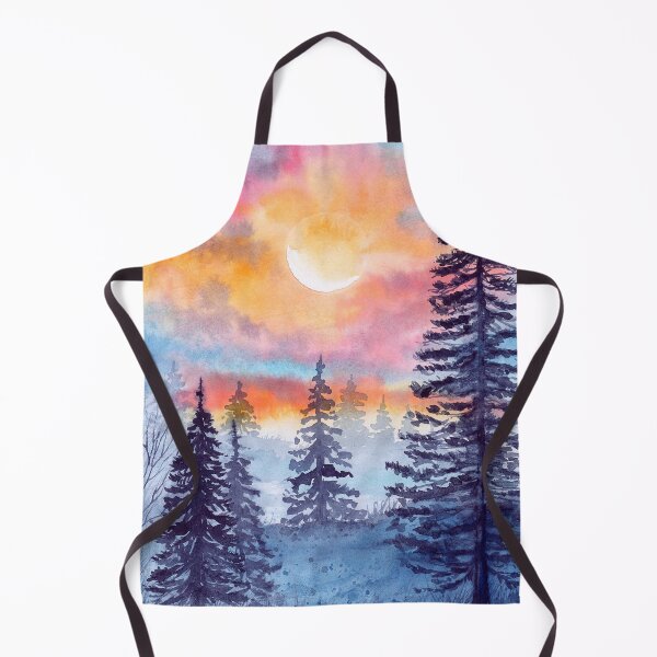 Item preview, Watercolor pink and yellow sunset in the blue forest designed and sold by MaryWatercolor.