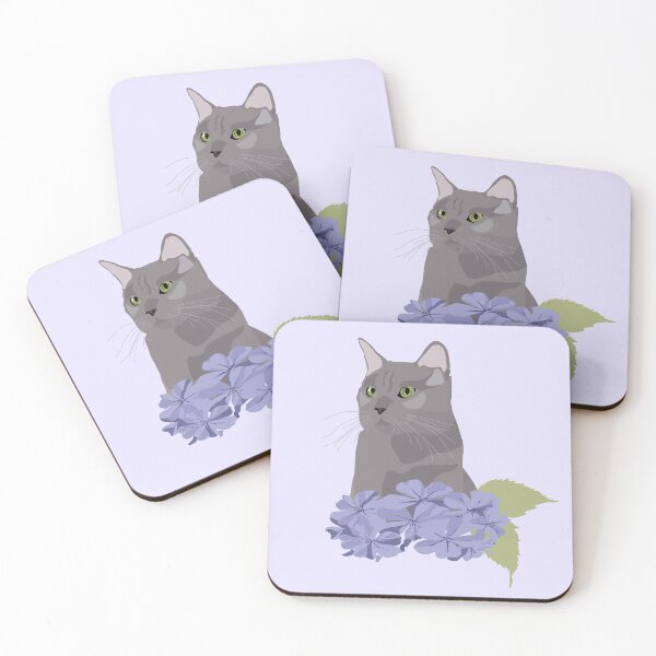 Item preview, Grey Cat Purple Flowers designed and sold by Botanical Cat.