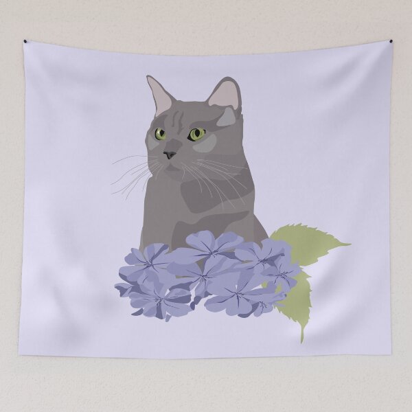 Item preview, Grey Cat Purple Flowers designed and sold by Botanical Cat.