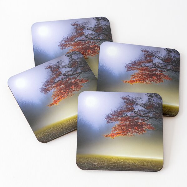 Item preview, abstract painterly colorful autumn tree on grass with fog designed and sold by kbgraphicimages.