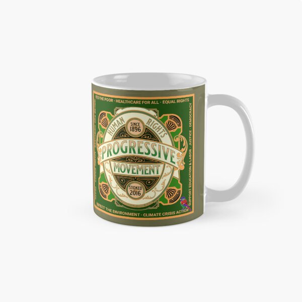 Aperçu de l'œuvre PMD00592 Progressive Movement Designs Droits de l'homme et 12 objectifs politiques pour les démocrates progressistes, les indépendants et les partisans de Bernie Sanders avec un badge de style rétro vintage orné sur vert créée et vendue par ProgressiveLeft.