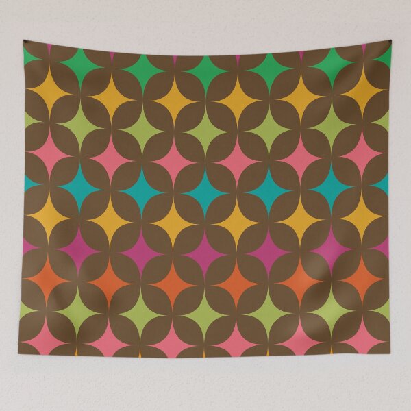 Item preview, Minimalist Mid Century Colorful Retro Stars Pattern on brown designed and sold by Yasminepatterns .