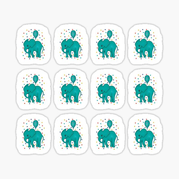 Green elephant with a balloon12-pack Sticker