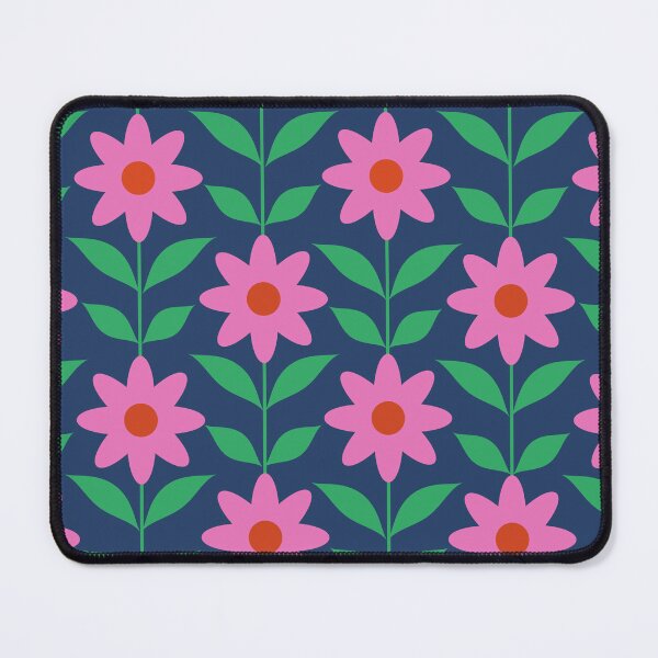 Item preview, Retro Mod Pink Flowers Pattern on navy blue designed and sold by Yasminepatterns .