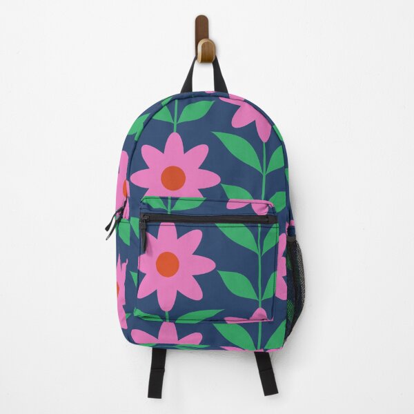 Item preview, Retro Mod Pink Flowers Pattern on navy blue  designed and sold by Yasminepatterns .