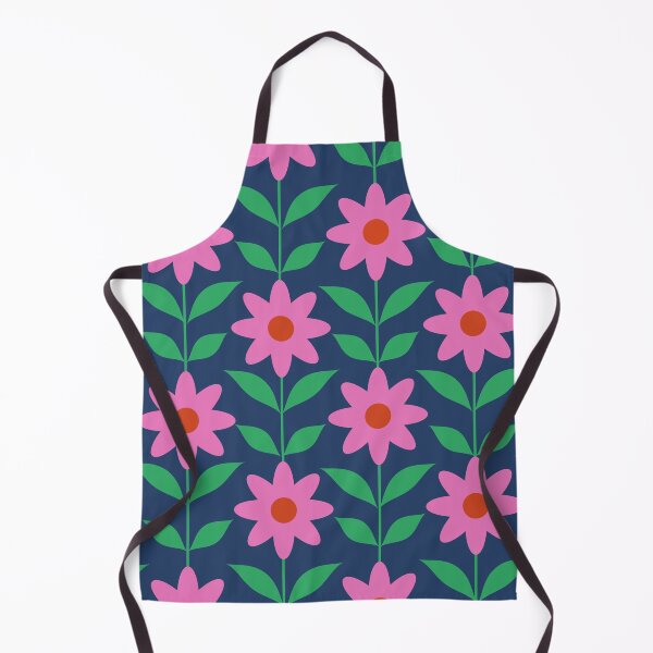 Item preview, Retro Mod Pink Flowers Pattern on navy blue designed and sold by Yasminepatterns .