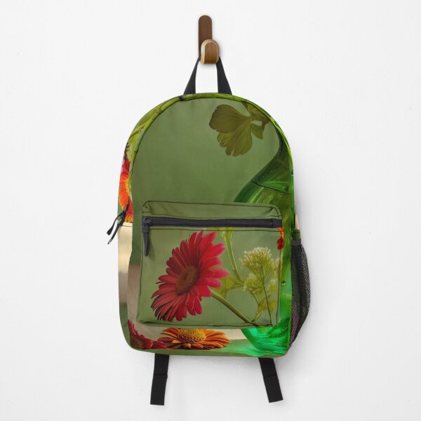 Item preview, Green glass vase with summer flowers designed and sold by FlatLandPrints.