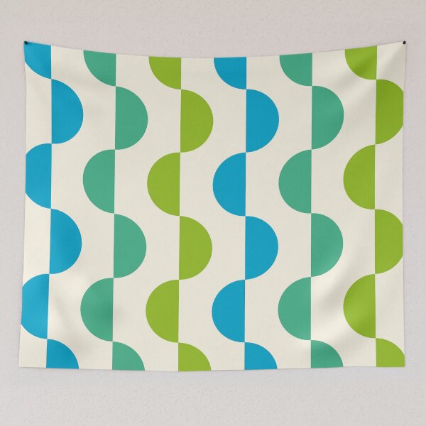 Item preview, Minimalist Mid century modern abstract Blue and Green half circles pattern  designed and sold by Yasminepatterns .