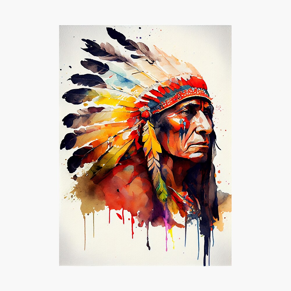 Murray Tinkelman - Native American Indian Portrait in Pen and Ink |  Widewalls