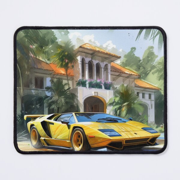 Item preview, Watercolor illustration of a yellow Lamborghini Countach designed and sold by LeafyLife.