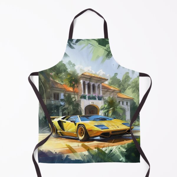 Item preview, Watercolor illustration of a yellow Lamborghini Countach designed and sold by LeafyLife.