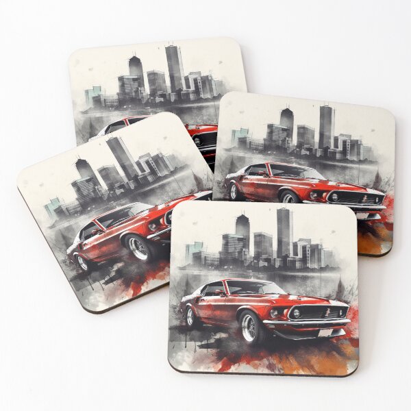 Item preview, Watercolor illustration of a red 1969 Ford Mustang Boss 429 designed and sold by LeafyLife.