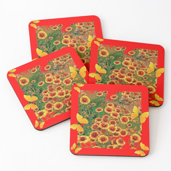 Item preview, ABSTRACTED YELLOW BUTTERFLIES FLORAL RED COLOR ART designed and sold by sharlesart.