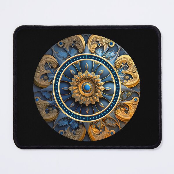 Item preview, #Flower Art medallion Blue and gold designed and sold by deluxelion.