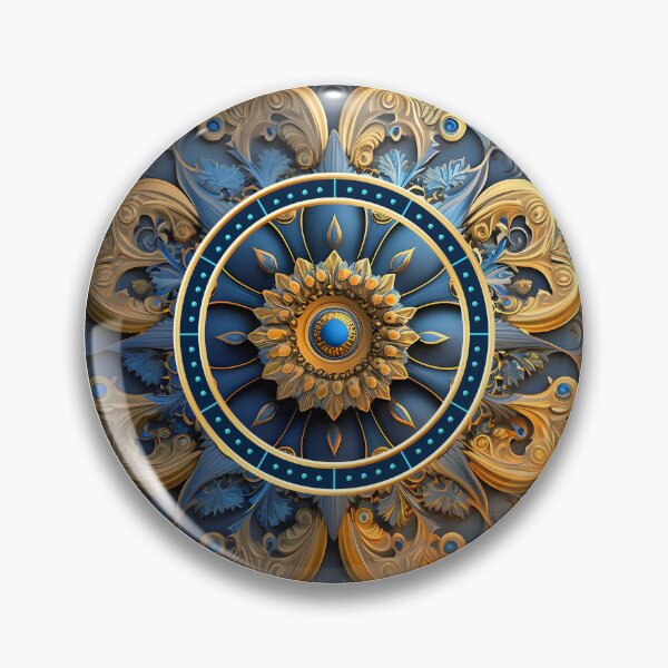 Item preview, #Flower Art medallion Blue and gold designed and sold by deluxelion.