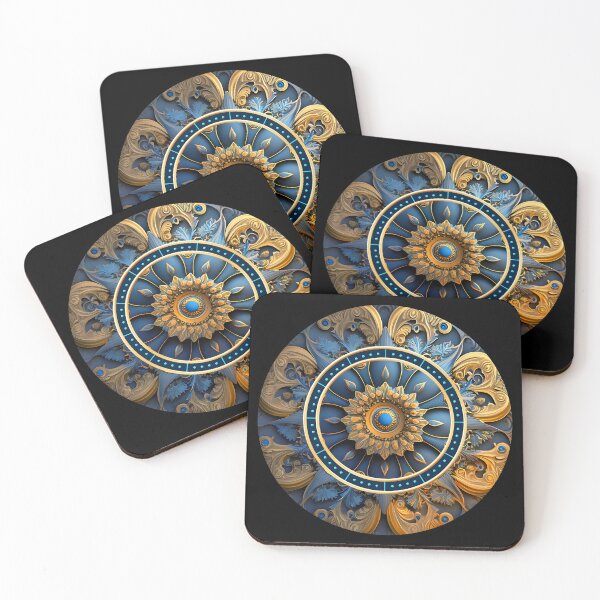 Item preview, #Flower Art medallion Blue and gold designed and sold by deluxelion.