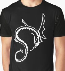 Curled Dragon - White on Black Graphic T-Shirt