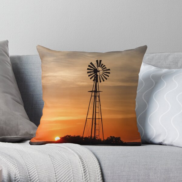 Texas windmill at sunset Throw Pillow