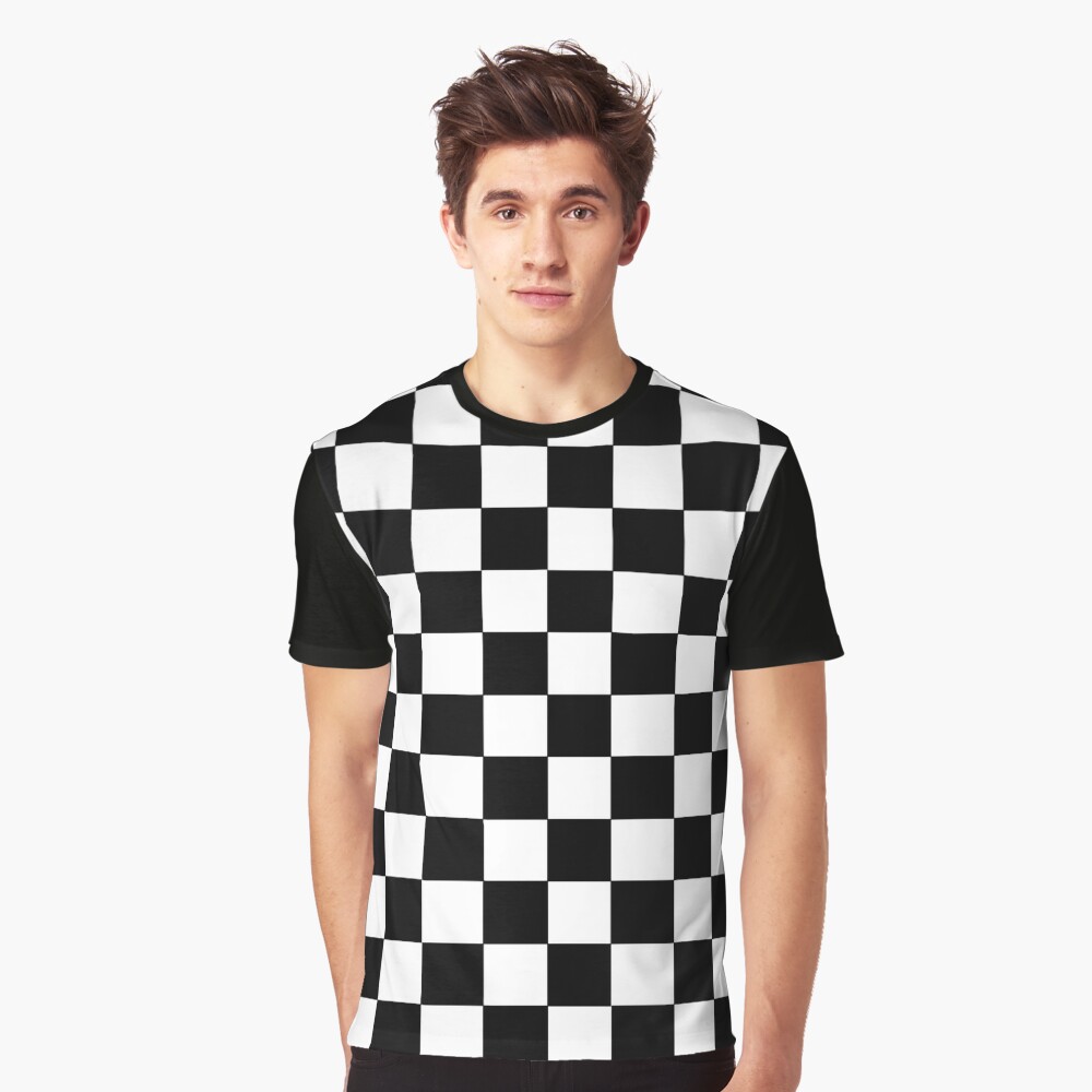 Men's Checkered Flag Short Sleeve Crew Neck Graphic T-Shirt