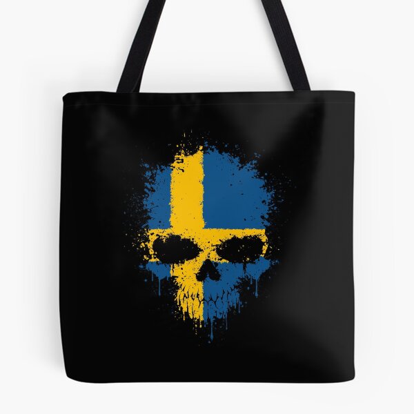 Item preview, Chaotic Swedish Flag Splatter Skull designed and sold by JeffBartels.