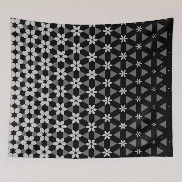 Item preview, Black and White Flowers Into Triangles Digital Pattern designed and sold by WoollyOrbit2000.