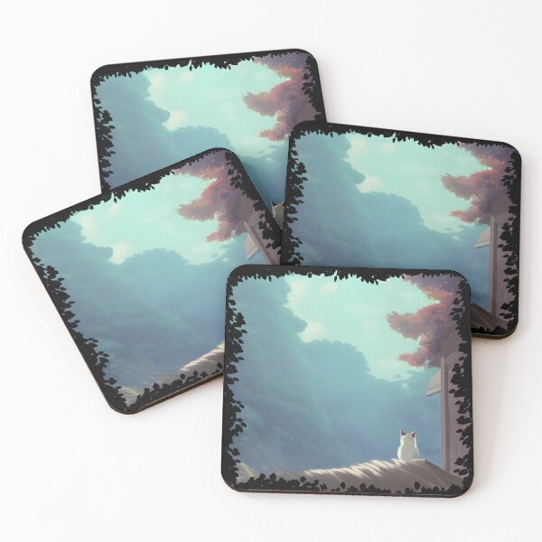 Item preview, Japanese Cat in teal landscape designed and sold by JoseloRochaArt.