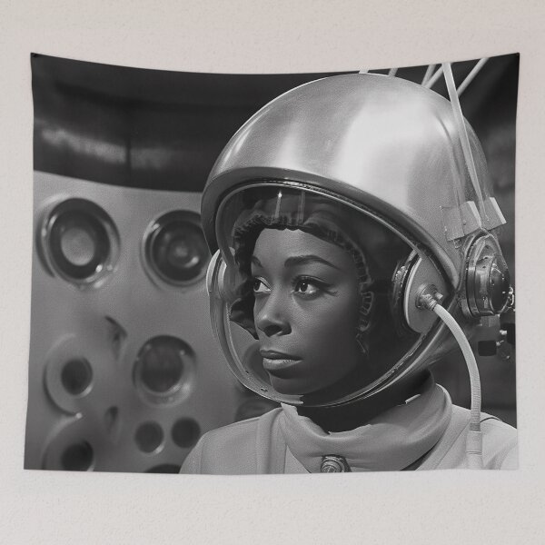 Item preview, Retro Futuristic Space Age Black Woman in spacesuit  designed and sold by FuturistMe.
