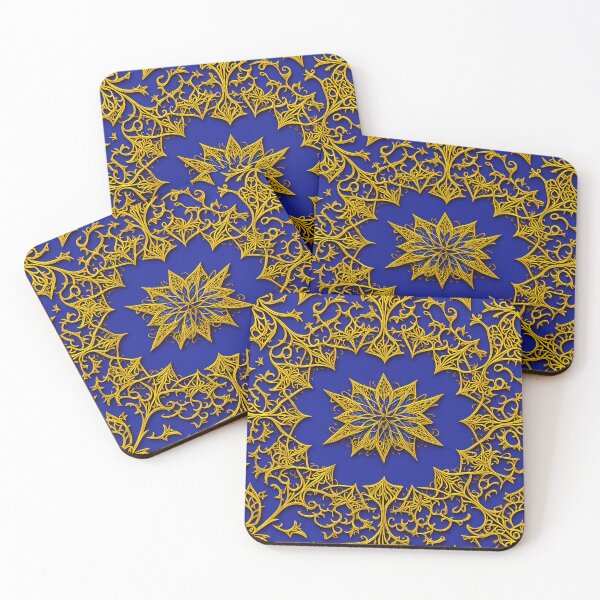 Item preview, Mandala Golden Flower On Blue Mandala Blue - Mandalas designed and sold by internlvisions.