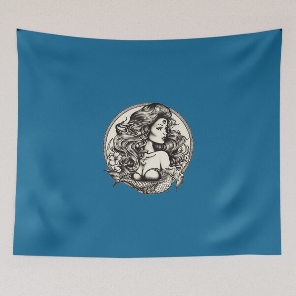Item preview,  Sailor Jerry Inspired Mermaid Tattoo Design - Black and White designed and sold by MerikDigital.