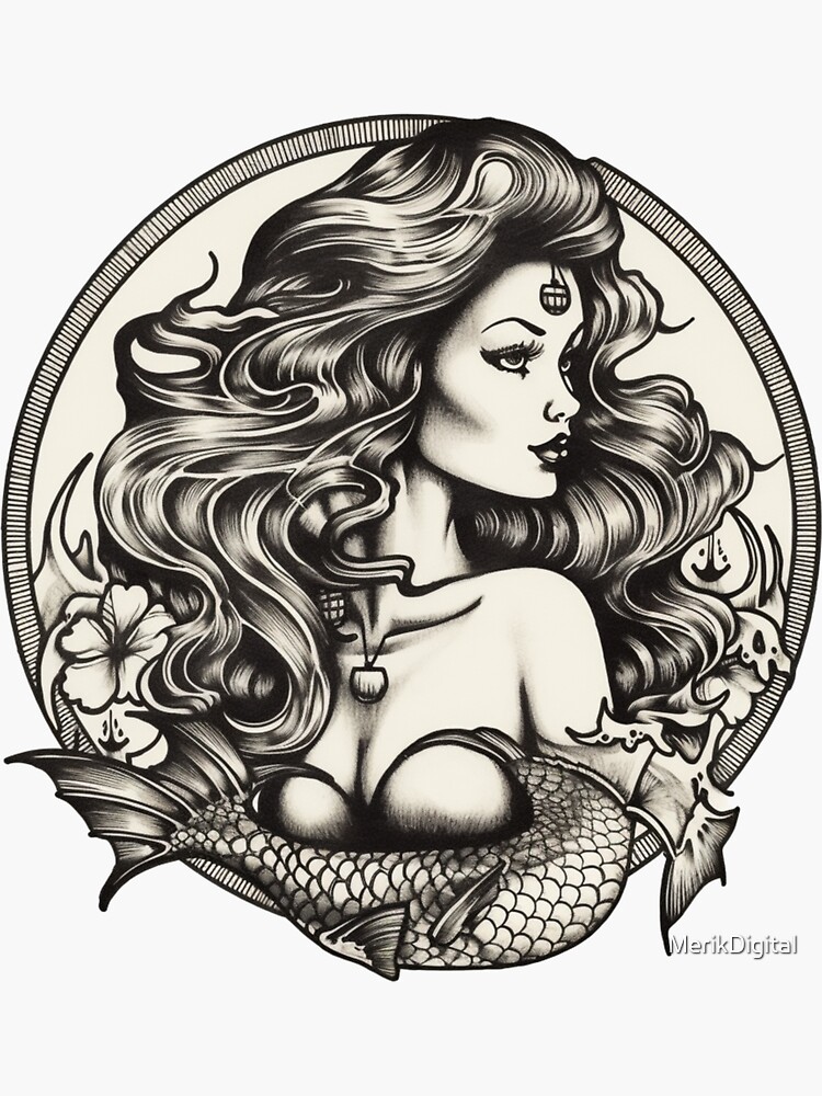 Black Gray Line Mermaid Waterproof Temporary Tattoo Stickers Big Picture  Men Women Shoulder Fashion Art Fake Tattoos Arm Tattoo