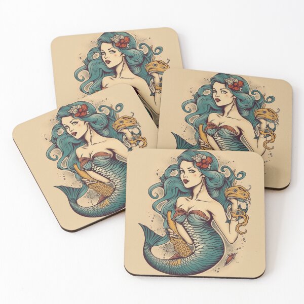 Item preview, Sailor Jerry Inspired Mermaid Tattoo Design  designed and sold by MerikDigital.