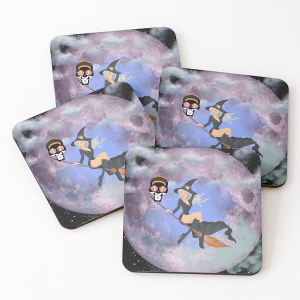 Item preview, Hippie Cat and witch fly across the moon designed and sold by Dragonheart401.