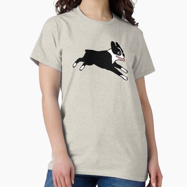 Vista previa del artículo con la obra «Perro de dibujos animados de Boston Terrier saltando», diseñado y vendido por Jenn Inashvili.