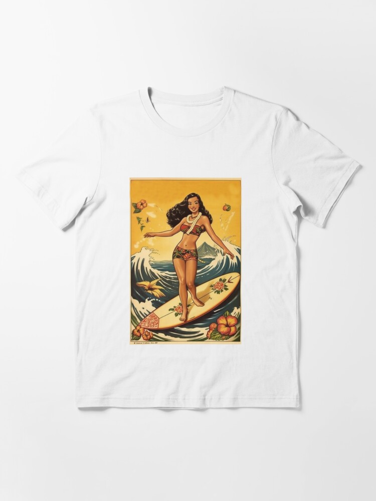 Classic Sailor Jerry Hula Girl Dancing with Surfboard Art