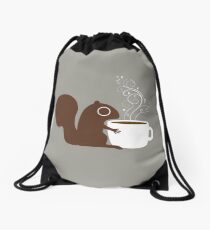 Squirrel Loves Coffee Drawstring Bag