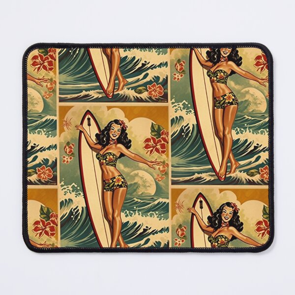 Item preview, Classic Sailor Jerry Hula Girl Dancing with Surfboard Art Print | Vintage Hawaiian Poster designed and sold by MerikDigital.