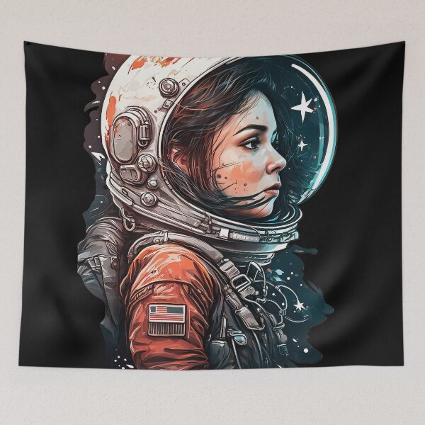 Item preview, Female Astronaut in Orange Suit: Cosmic Exploration designed and sold by BeUniqueCo.