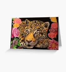 Leopard und Blumen Grußkarte