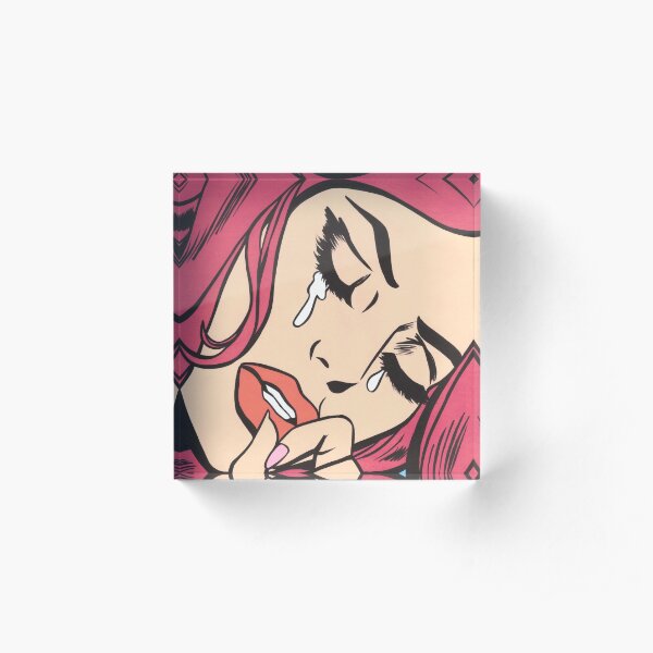 Pink Crying Comic Girl Acrylic Block