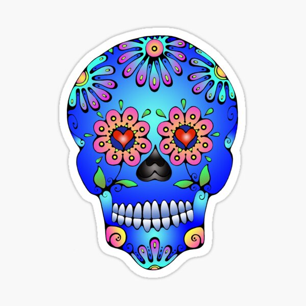 Blue Sugar Skull Flowers Colorful  Sticker
