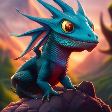 Artwork thumbnail, Baby Cyan Dragon on a Rock by dragynrain