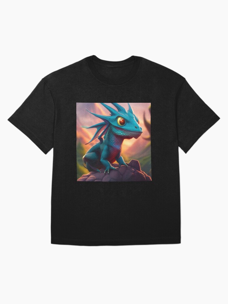 Thumbnail 3 of 7, Oversized T-Shirt, Baby Cyan Dragon on a Rock designed and sold by dragynrain.