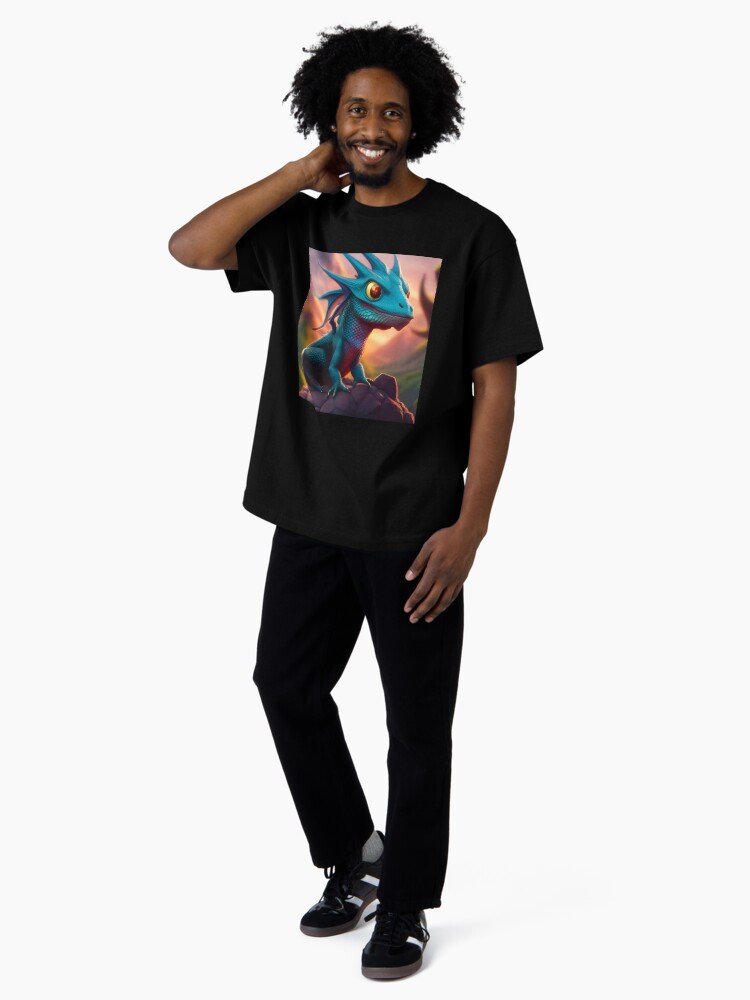 Thumbnail 4 of 7, Oversized T-Shirt, Baby Cyan Dragon on a Rock designed and sold by dragynrain.