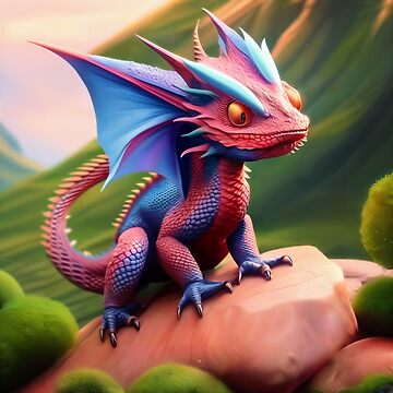 Artwork thumbnail, Baby Pink and Purple Dragon on a Rock by dragynrain