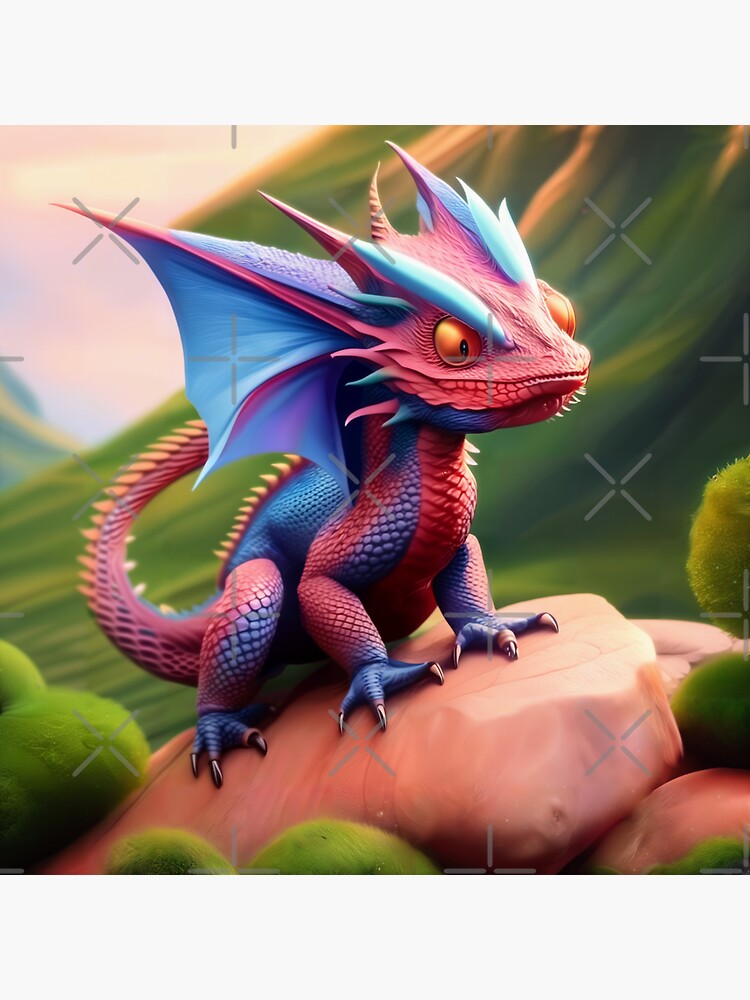 Thumbnail 3 of 3, Sticker, Baby Pink and Purple Dragon on a Rock designed and sold by dragynrain.