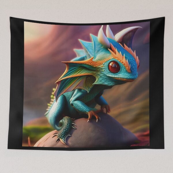 Item preview, Dragón-lagarto bebé cian y naranja designed and sold by dragynrain.