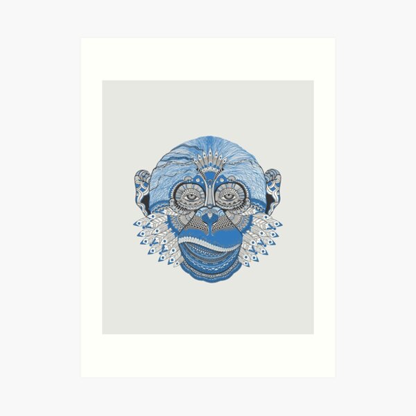 Fancy Blue Tribal Monkey Art Print