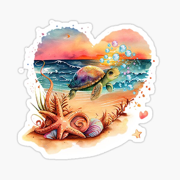 Love heart Sea turtle beach watercolor Mothers day Sticker